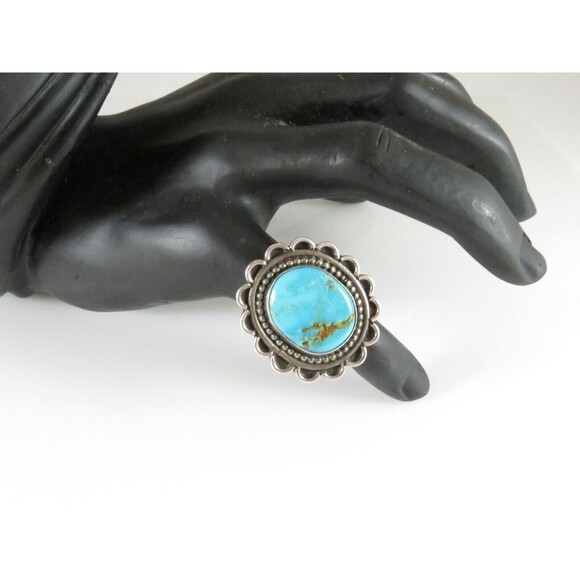 Old Pawn Pilot Mountain Turquoise Sterling Silver Ring Size 6.75 - Picture 1 of 9